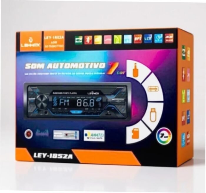 Rádio De Carro Bluetooth Mp3 Sd Usb Leitor De Cartão 7 Cores