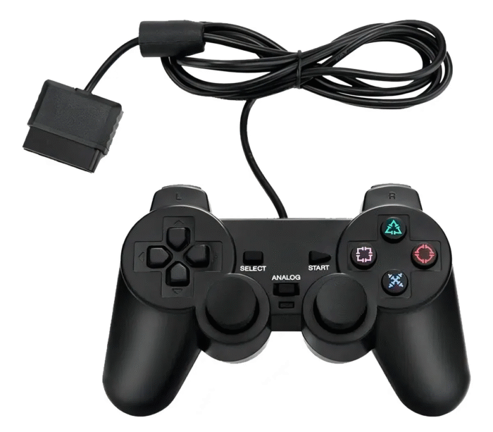Controle Com Fio Dualshock 2 Para Ps1 E Ps2 Playstation Cor Preto