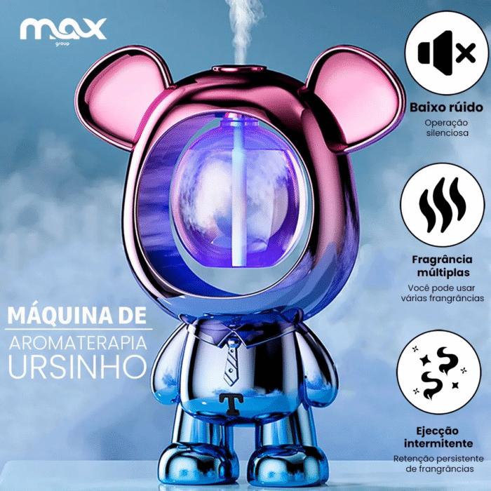Umidificador Aromatizador Ursinho Purificador De Ar Oléo Cor Vermelho e Azul ursinho