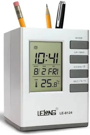 Relógio Digital Temperatura Porta Caneta Calendário Cor Prat