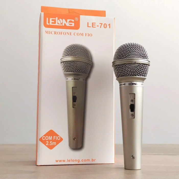 Microfone Com Fio Le-701 - Lelong Na Cor Prata Ou Dourada Cante Karaokê 56