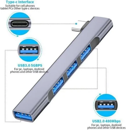 Hmaston ZHQ20 Hub Usb 4 Em 1 Tipo C/Hub USB 3.0 H'Maston ZHQ21 - 4 em 1