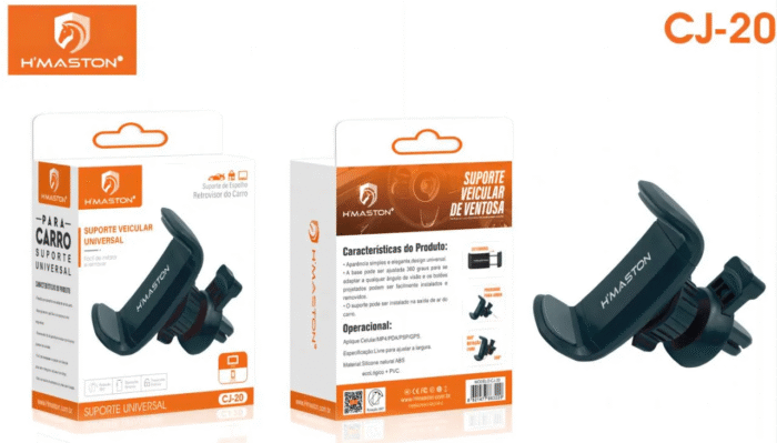 Suporte Celular E Gps Veicular Saida de Ar condicionado Ajustável 360° Grampo Hmaston CJ-20 Preto Porta aparelhos