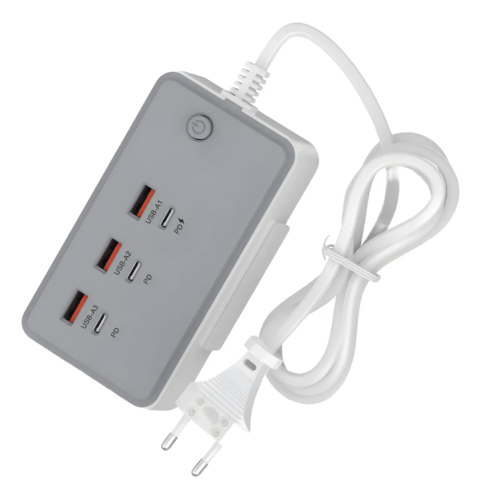 Extensão Carregador Turbo Celular Tomada 3usb + 3 Tipo-c 35w