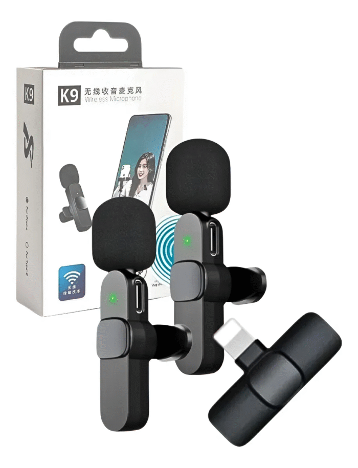 Microfone Duplo Profissional Bluetooth Lightning K9-ip-2in1