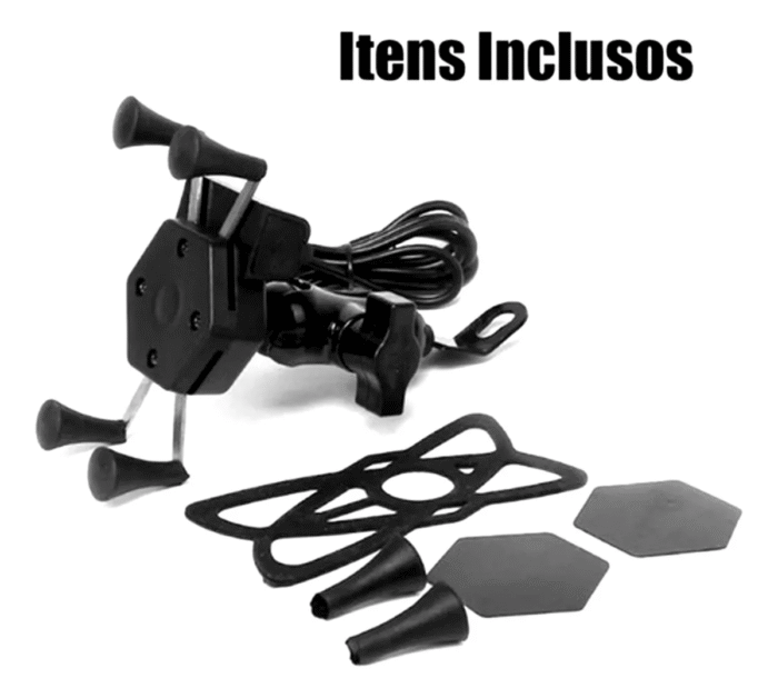 Suporte Celular Moto Com Carregador Universal Usb Turbo Preto