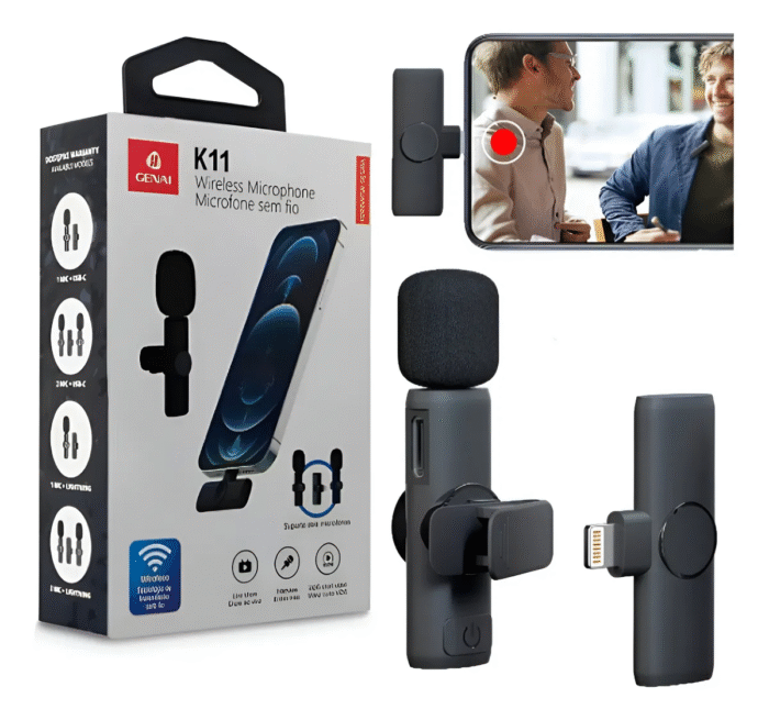 Microfone De Lapela Sem Fio K11 Portátil Para Tipo C Preto