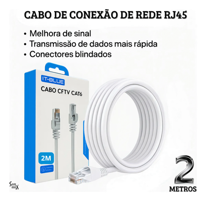 Cabo De Rede Ethernet Rj45 Cat6 2 Metros Alta Velocidade
