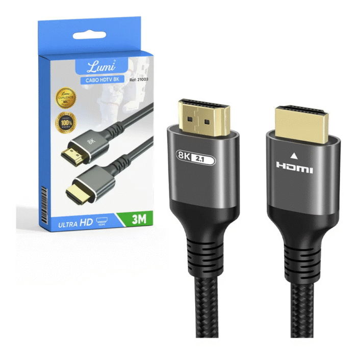 Cabo Hdmi 2.1 8k Blindado Ultra Hd Resolução 8k 120hz 3 Metros Tv Pc Ps5 Lumi