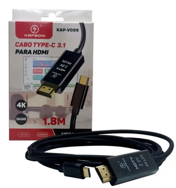 Cabo Tipo C Macho Para Hdmi Macho - Usb-c Para Hdmi Preto