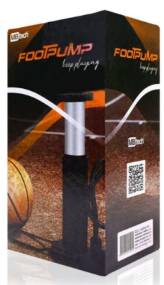 Bomba de Ar de Pé MBTech Preta Portátil Para Encher Pneus e Bolas