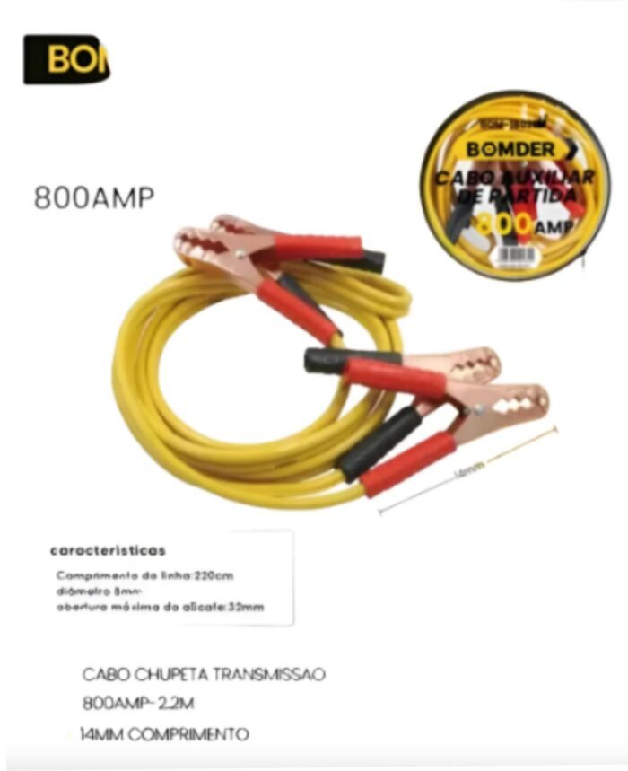 Cabo Carregador Bateria Chupeta Carro 800amp 2.2m Bom-1802
