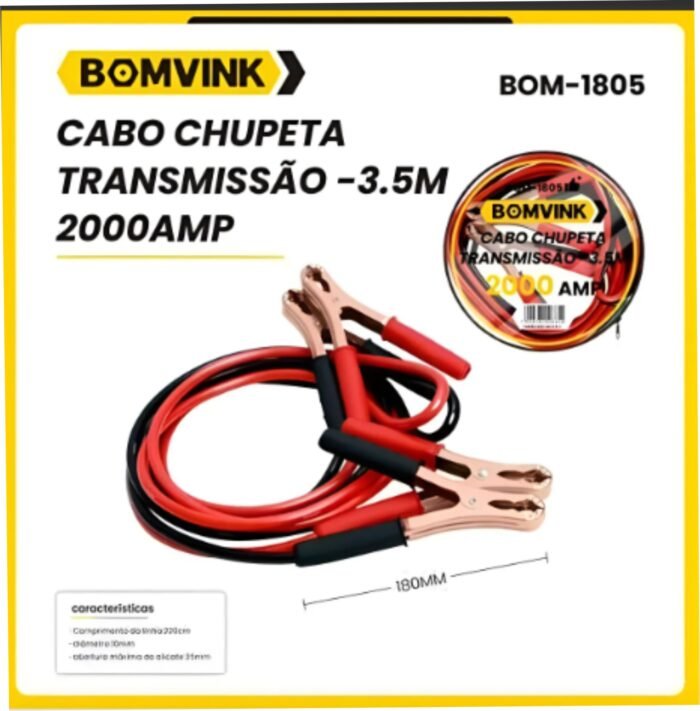Cabo Chupeta/transmissão Grande 3.5m 2000amp Bomvink