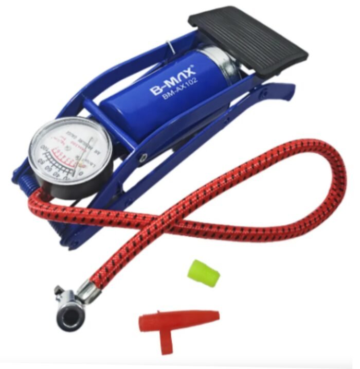 Bomba De Ar Pedal Alta Pressão Pneu Moto Bicicleta Colchão Azul