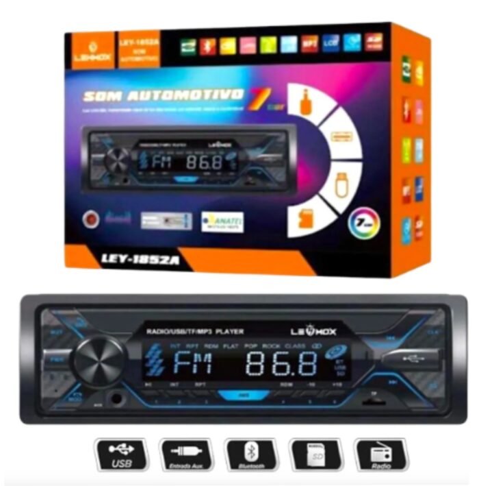 Rádio De Carro Bluetooth Mp3 Sd Usb Leitor De Cartão 7 Cores - Imagem 2