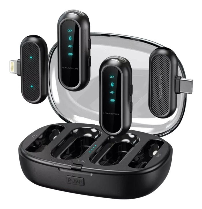 Microfone De Lapela H'maston Mk20 Duplo Sem Fio 2 Em 2 Cor Preto