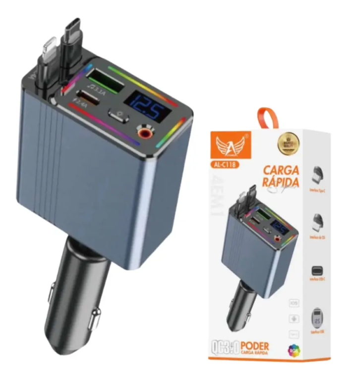 Carregador Veicular Carga Rápida C/ Voltímetro Qc3.0 Al-c118