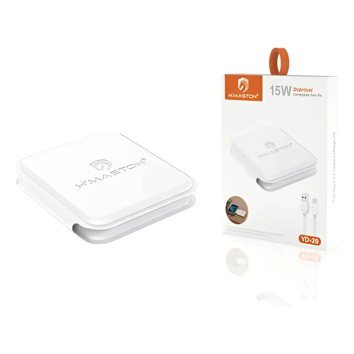 Carregador Sem Fio 15W Dobrável H’Maston YD-29 Indução Rápida Universal Branco