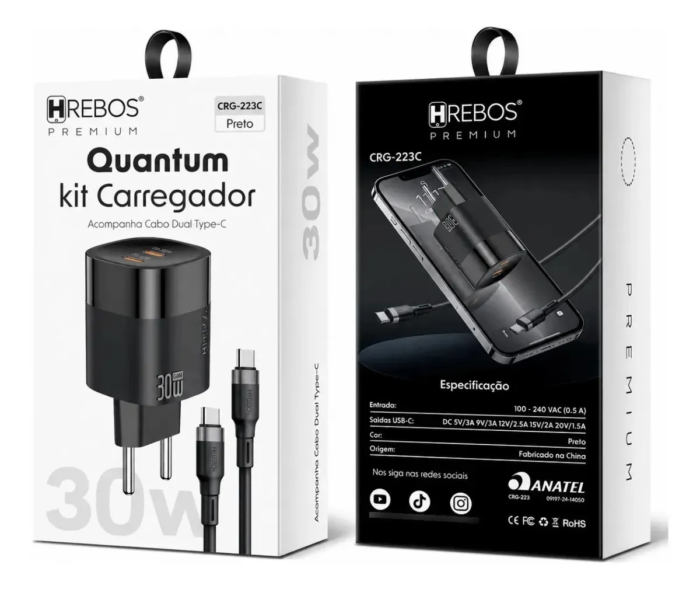 Carregador Rápido Hrebos Quantum Charge 33w Usb-c Para Usb-c