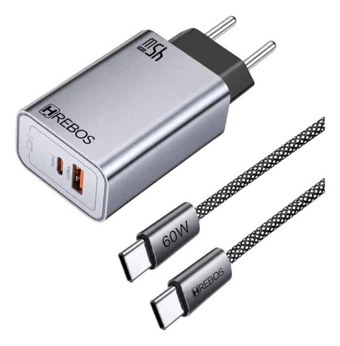 Carregador Rápido Hrebos Quantum Charge 45w Usb-c Para IOS