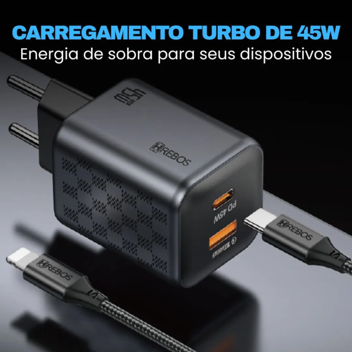 Carregador Rápido Hrebos Quantum Charge 45w Usb-c Para IOS