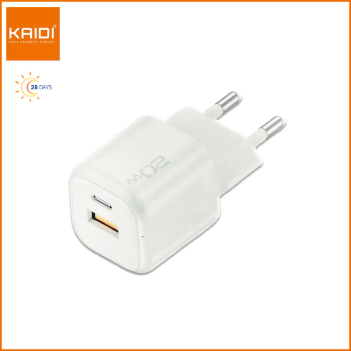 Carregador de Tomada Fonte Turbo 20W Cube Pro com entrada Tipo-C e USB KAIDI CQ-1501