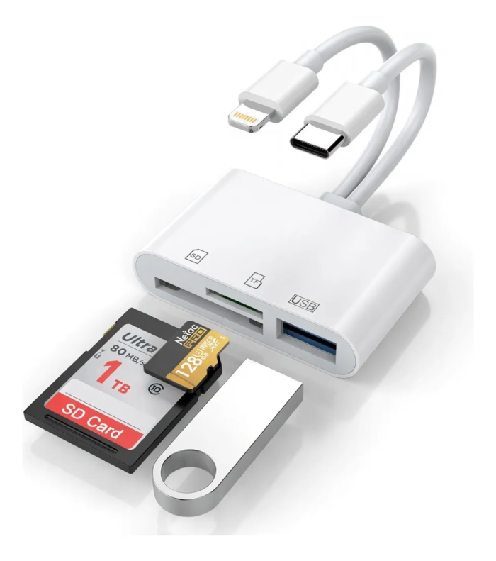 Leitor Adaptador Cartão Sd Tf Usb Para Iphone Ipad Lightning tipo c