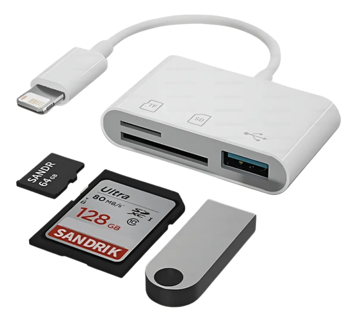 Adaptador Lightning Leitor Cartão Memória Sd Tf iPhone iPad
