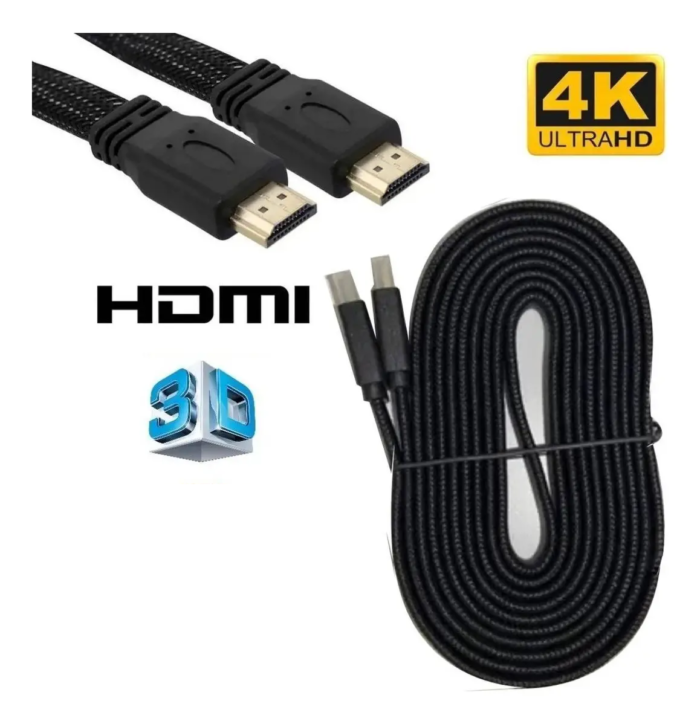 Cabo HDMI 2m 4K 3D Preto Nylon HDTV Conector Macho