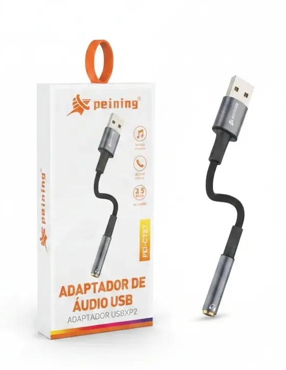 Adaptador de Áudio USB para P2 3.5mm Fone e Microfone PEI-CT27